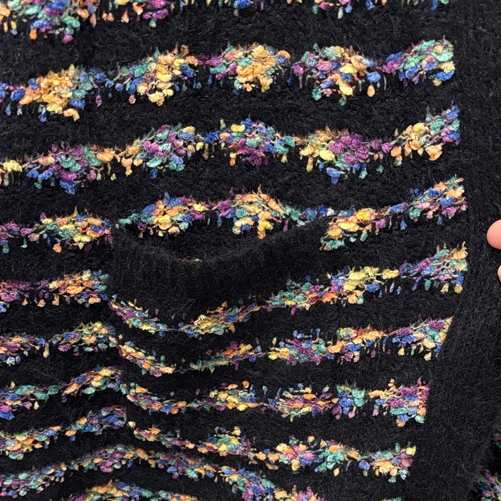 Dreamers by Debut Multi Color Striped Popcorn Eyelash Cardigan Size Medium Black - Picture 2 of 6